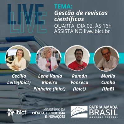 Live debaterá a gestão de revistas científicas com Lena Vania, Murilo Cunha, Cecília Leite e Ramón Fonseca