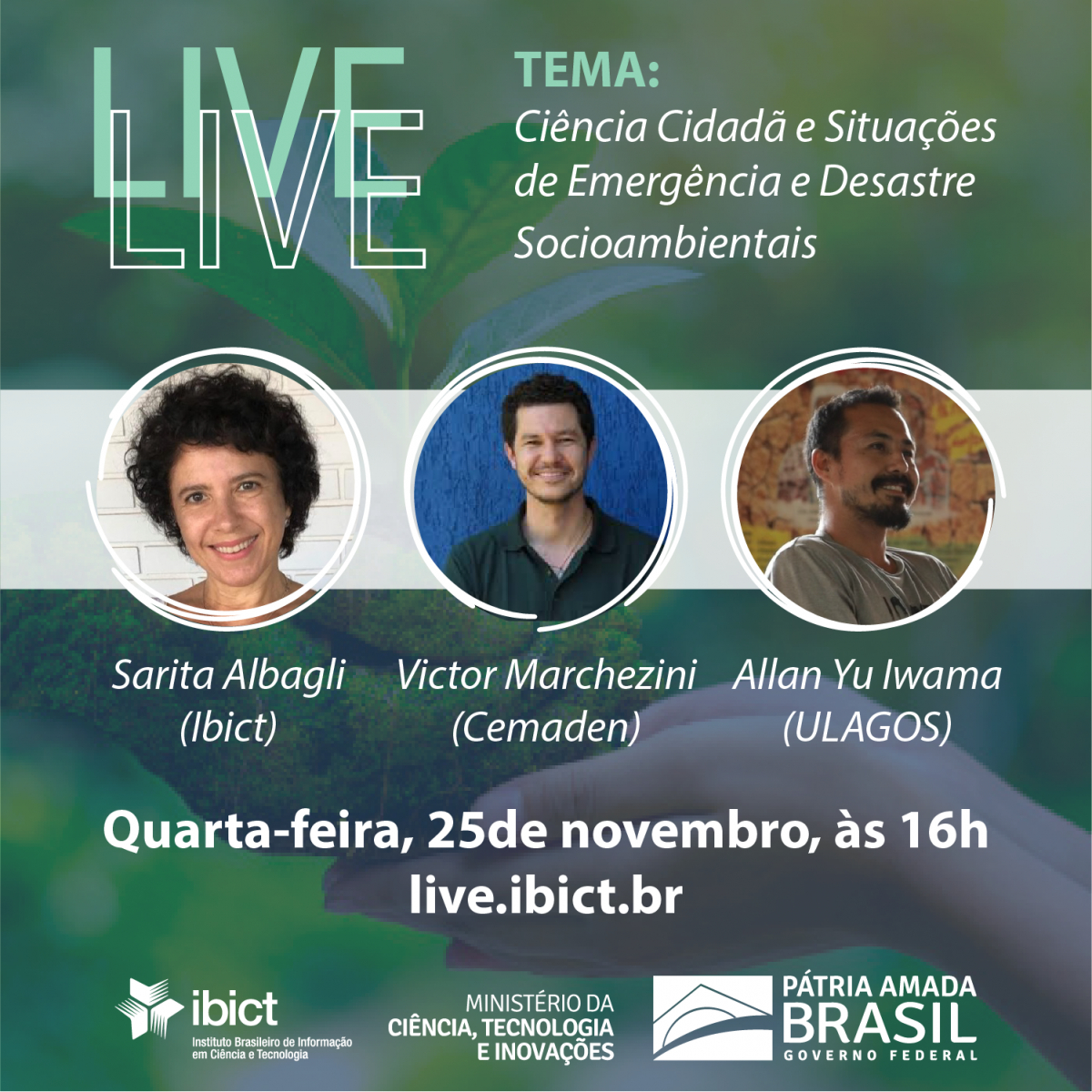 Live QuartaàsQuatro abordará “Ciência Cidadã e Situações de Emergência e Desastre Socioambientais”